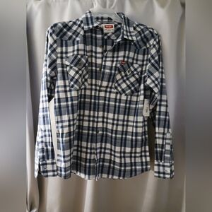Wrangler Button Long Sleeve Blue Checker Shirt